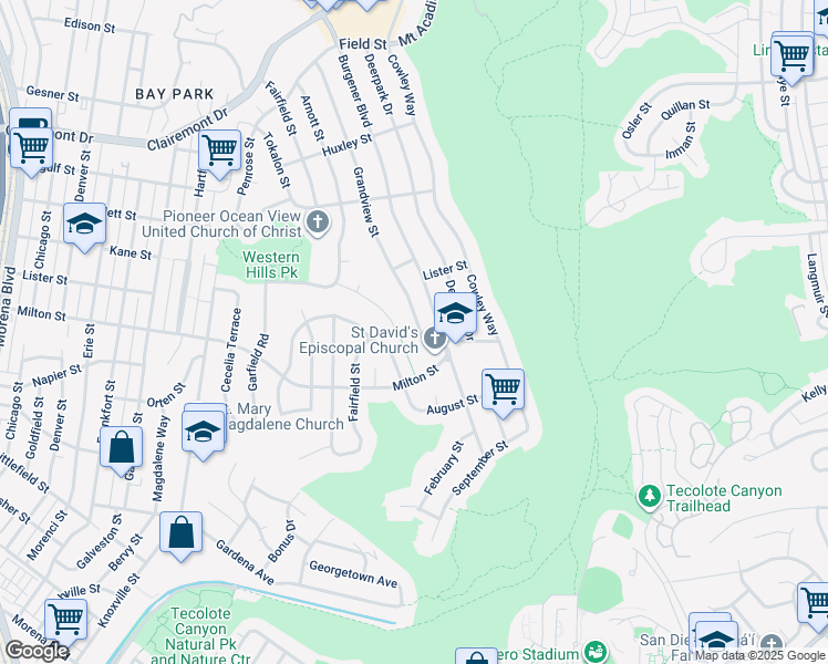map of restaurants, bars, coffee shops, grocery stores, and more near 2328 Grandview Street in San Diego