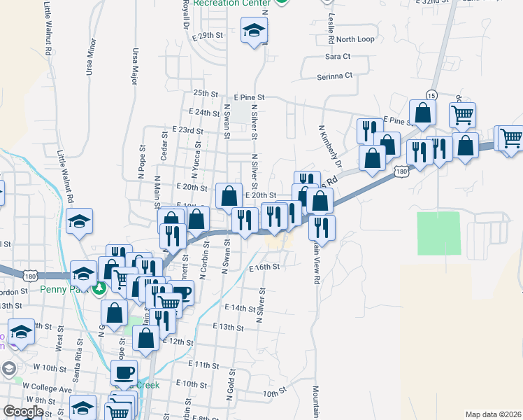 map of restaurants, bars, coffee shops, grocery stores, and more near 809 East 19th Street in Silver City