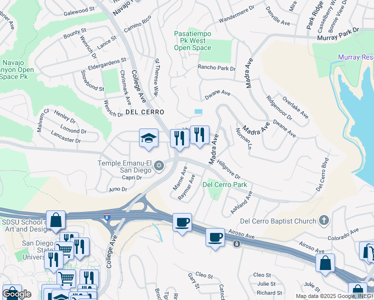 map of restaurants, bars, coffee shops, grocery stores, and more near in San Diego