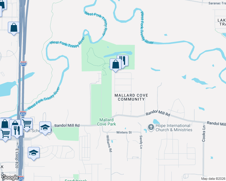 map of restaurants, bars, coffee shops, grocery stores, and more near 221 Shadow Grass Avenue in Fort Worth