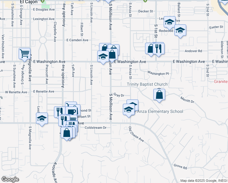 map of restaurants, bars, coffee shops, grocery stores, and more near 887 South Mollison Avenue in El Cajon