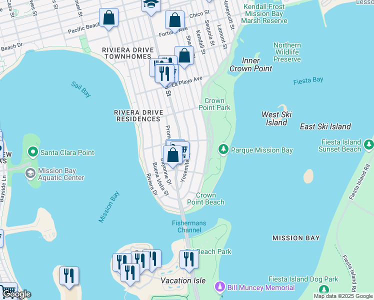 map of restaurants, bars, coffee shops, grocery stores, and more near 3552 Yosemite Street in San Diego