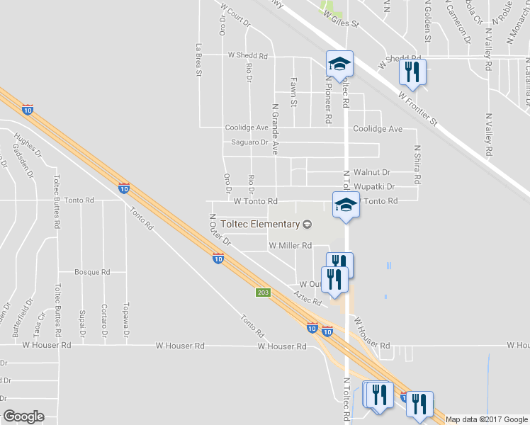 map of restaurants, bars, coffee shops, grocery stores, and more near 4300 West Delgado Drive in Eloy