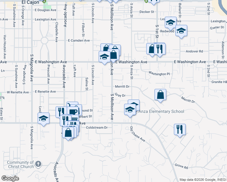 map of restaurants, bars, coffee shops, grocery stores, and more near 887 South Mollison Avenue in El Cajon