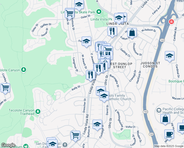 map of restaurants, bars, coffee shops, grocery stores, and more near 2201 Comstock Street in San Diego