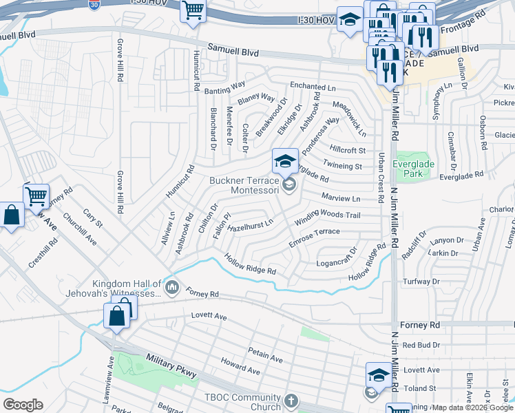 map of restaurants, bars, coffee shops, grocery stores, and more near 4873 Fallon Place in Dallas