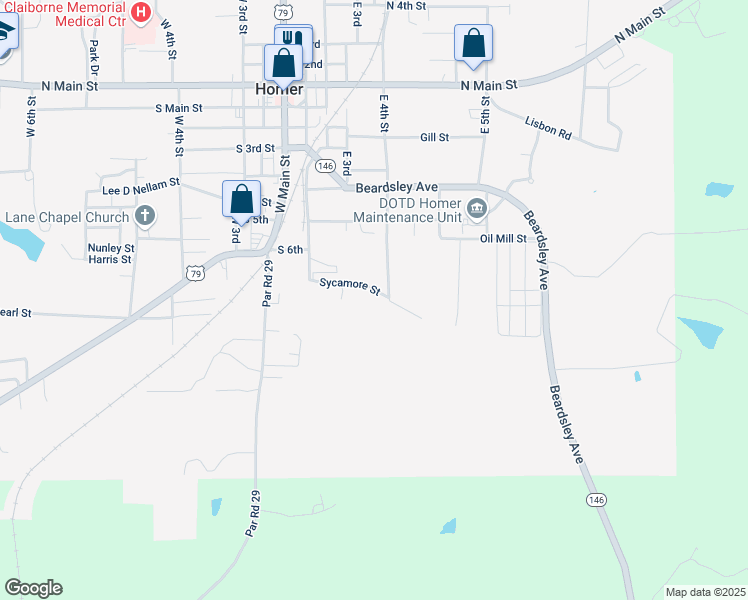 map of restaurants, bars, coffee shops, grocery stores, and more near 307 Sycamore Street in Homer