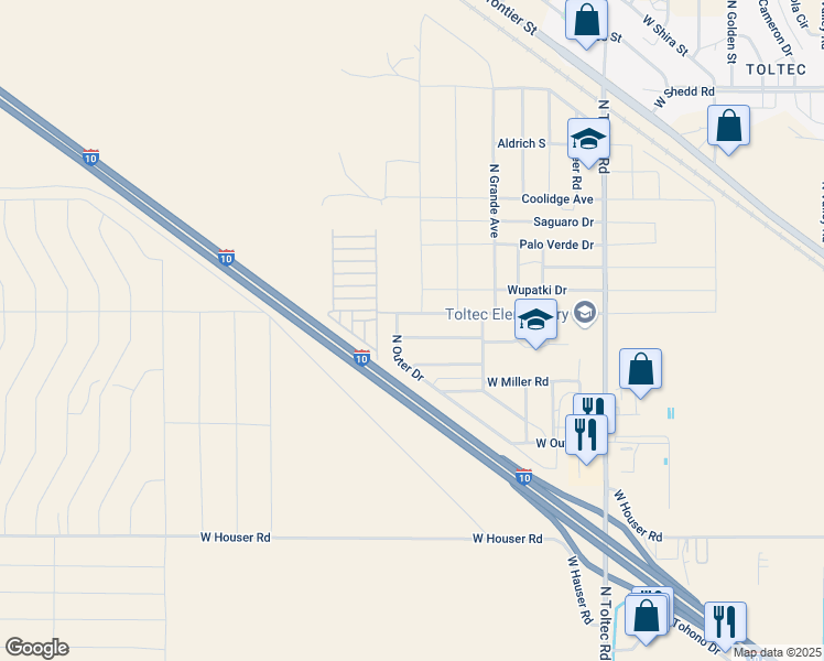 map of restaurants, bars, coffee shops, grocery stores, and more near 4450 West Delgado Drive in Eloy