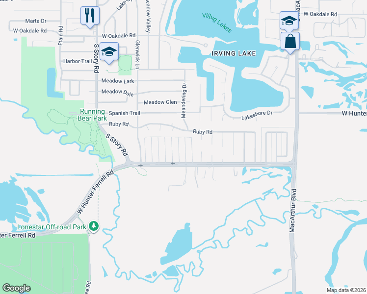 map of restaurants, bars, coffee shops, grocery stores, and more near 2800 Rawhide in Irving