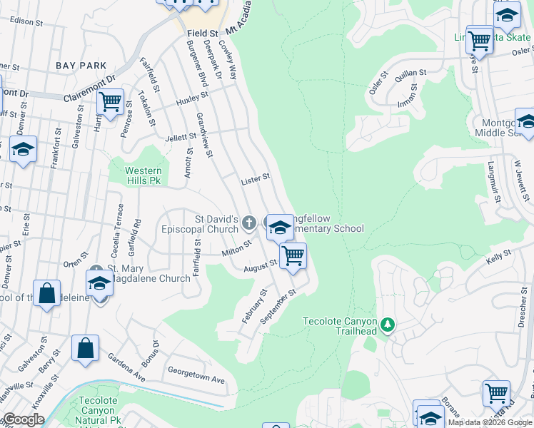 map of restaurants, bars, coffee shops, grocery stores, and more near 2316 Deerpark Drive in San Diego