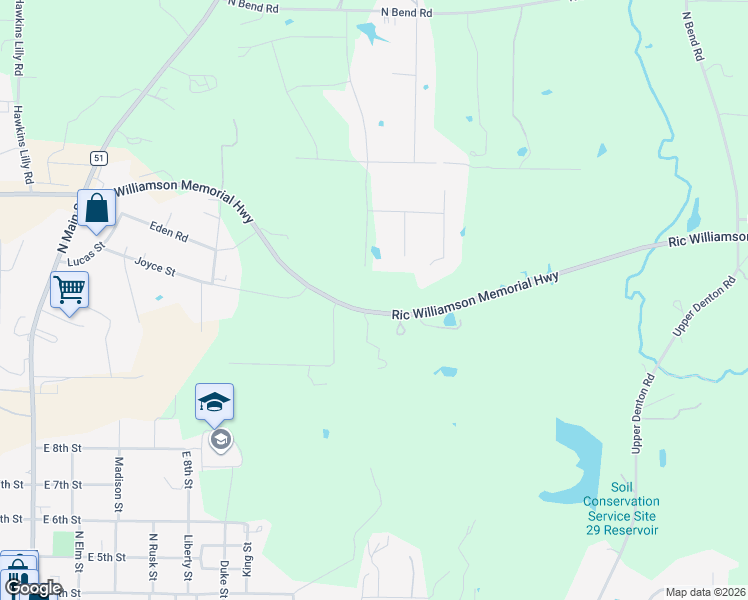 map of restaurants, bars, coffee shops, grocery stores, and more near 501 Joyce Street in Weatherford