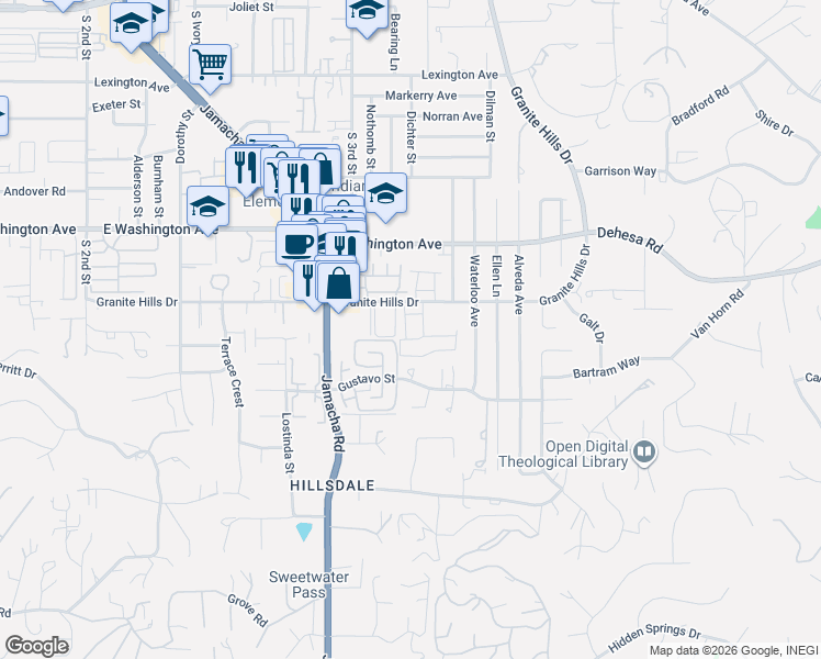 map of restaurants, bars, coffee shops, grocery stores, and more near 849 Elizabeth Street in El Cajon