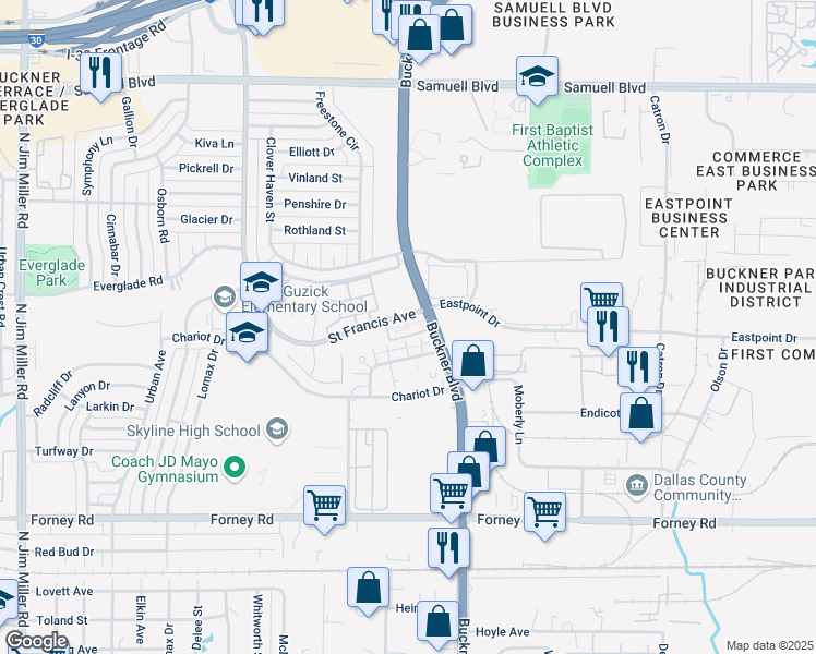 map of restaurants, bars, coffee shops, grocery stores, and more near 4727 Saint Francis Avenue in Dallas