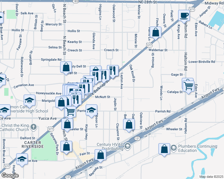 map of restaurants, bars, coffee shops, grocery stores, and more near 4317 McNutt Street in Fort Worth