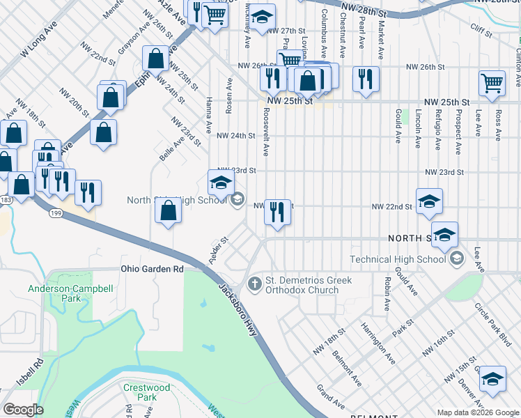 map of restaurants, bars, coffee shops, grocery stores, and more near 2114 Mckinley Avenue in Fort Worth