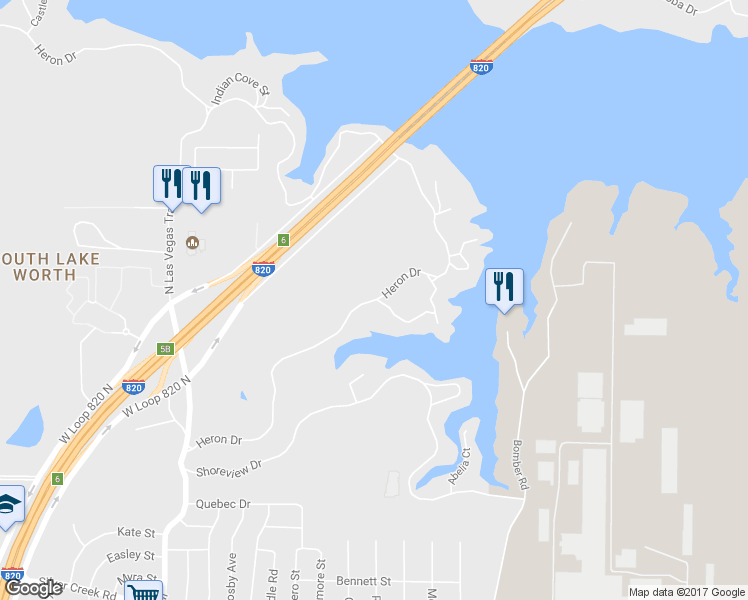 map of restaurants, bars, coffee shops, grocery stores, and more near 8300 Heron Drive in Fort Worth