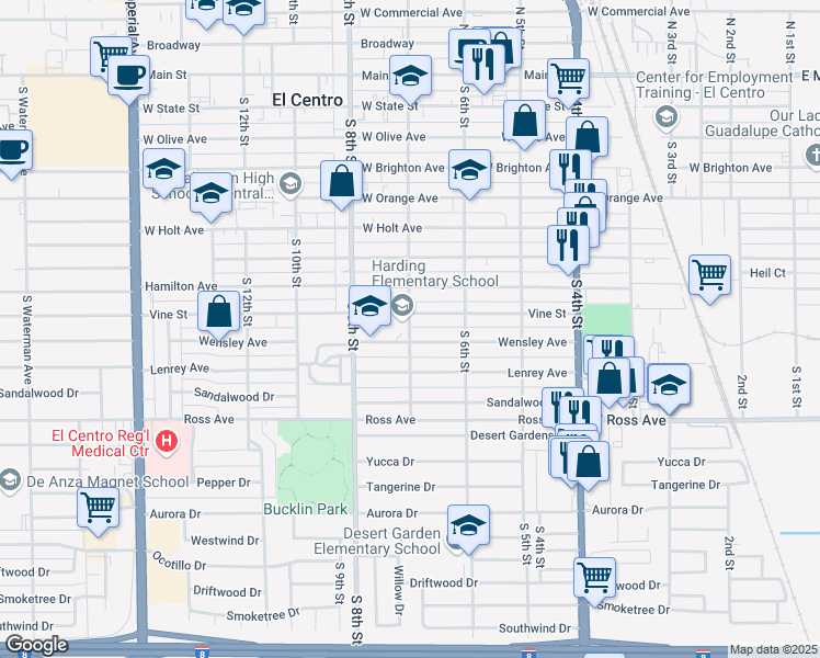 map of restaurants, bars, coffee shops, grocery stores, and more near 950 South 7th Street in El Centro