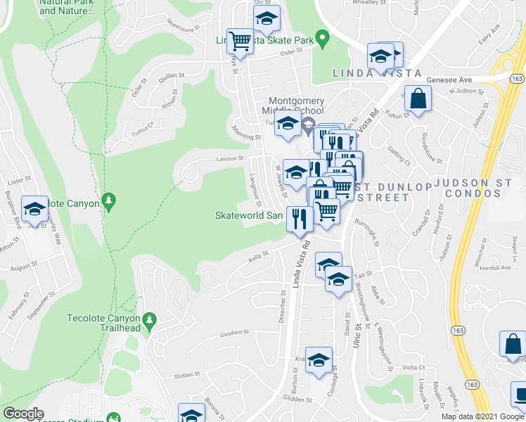 map of restaurants, bars, coffee shops, grocery stores, and more near 6769 Gifford Way in San Diego