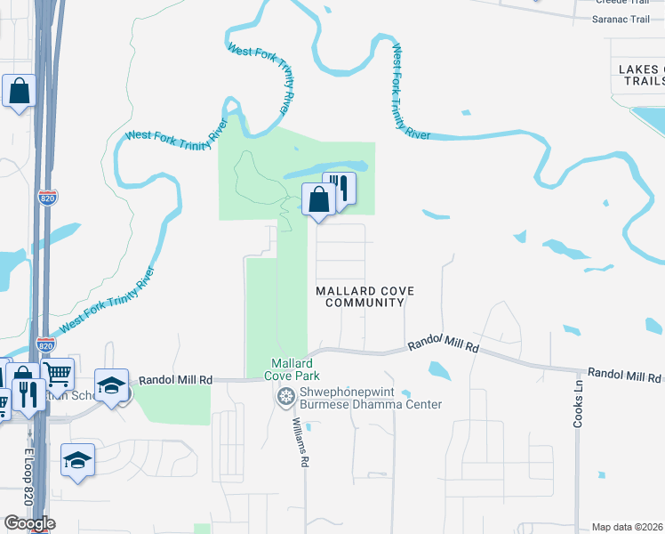 map of restaurants, bars, coffee shops, grocery stores, and more near 7236 Retriever Lane in Fort Worth
