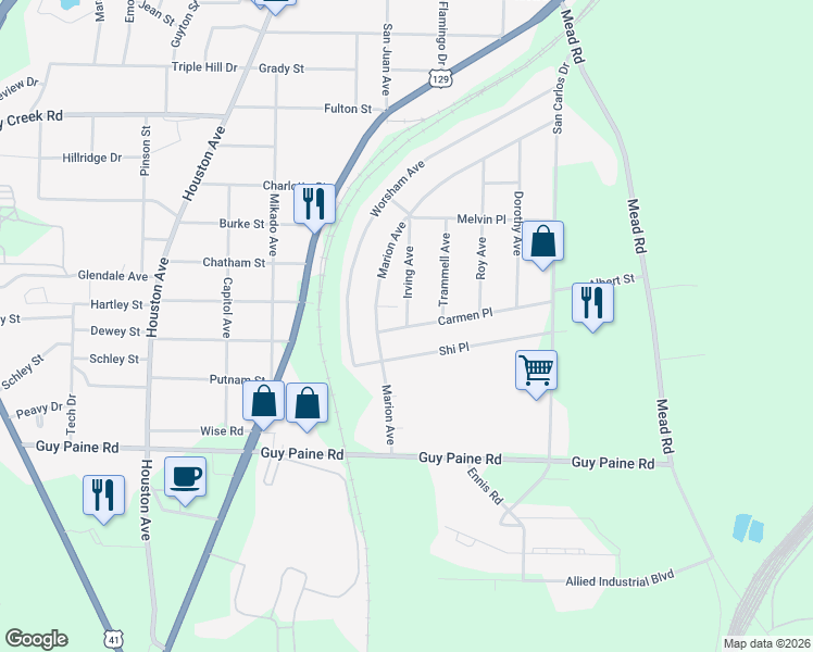 map of restaurants, bars, coffee shops, grocery stores, and more near 6469 Irving Avenue in Macon