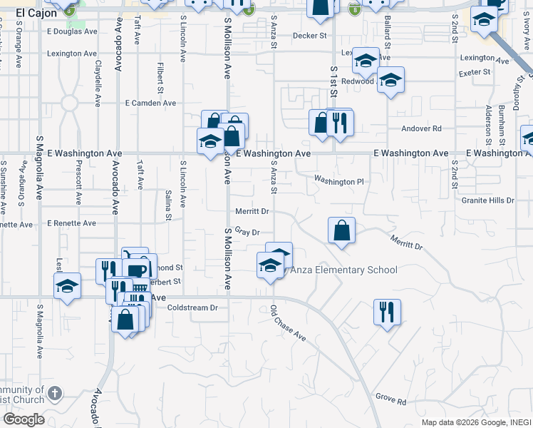 map of restaurants, bars, coffee shops, grocery stores, and more near 863 South Mollison Avenue in El Cajon