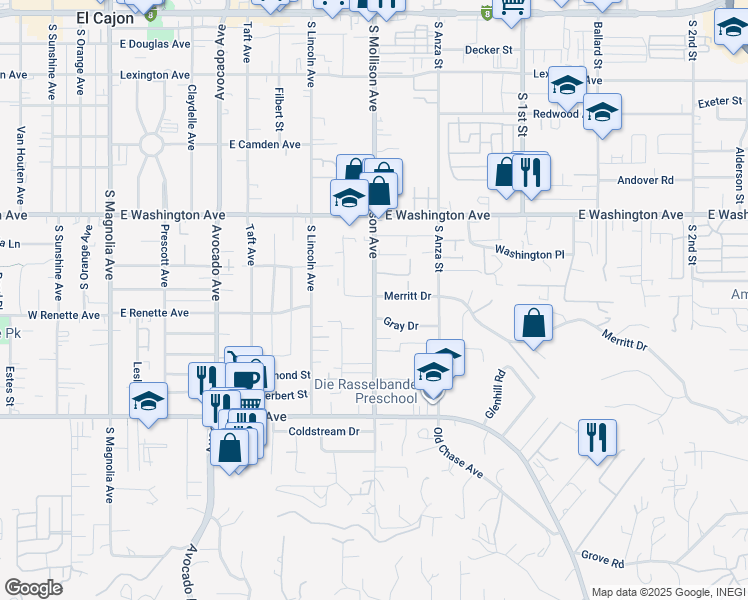 map of restaurants, bars, coffee shops, grocery stores, and more near 887 South Mollison Avenue in El Cajon