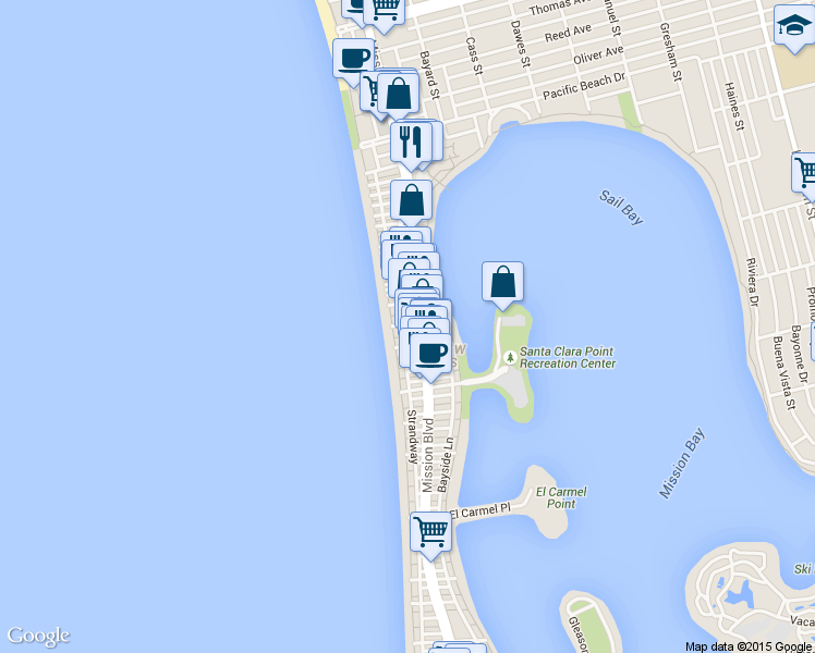 map of restaurants, bars, coffee shops, grocery stores, and more near in San Diego