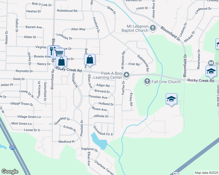 map of restaurants, bars, coffee shops, grocery stores, and more near 2434 Brevard Drive in Macon