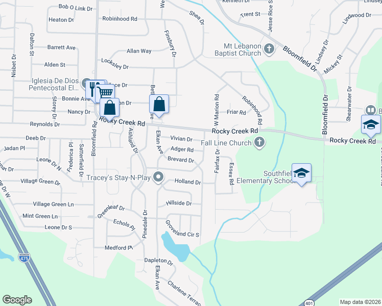 map of restaurants, bars, coffee shops, grocery stores, and more near 2434 Brevard Drive in Macon