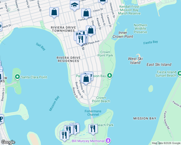 map of restaurants, bars, coffee shops, grocery stores, and more near 3549 Yosemite Street in San Diego