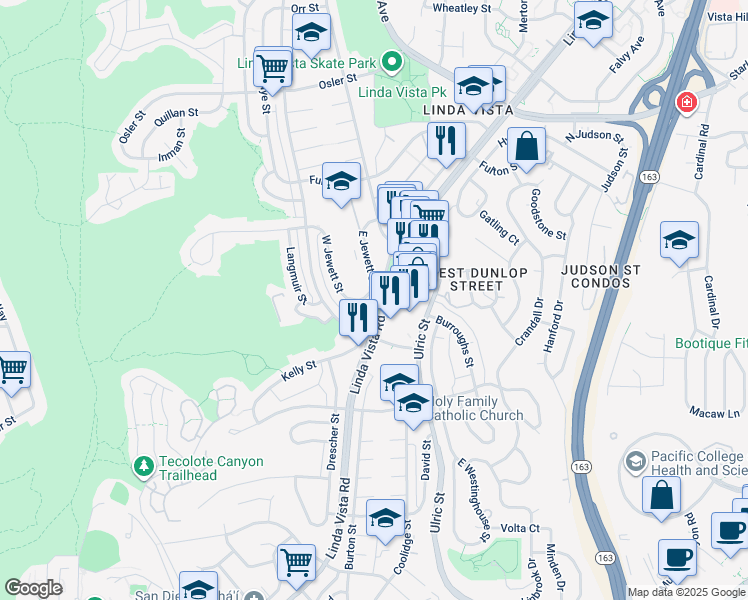 map of restaurants, bars, coffee shops, grocery stores, and more near in San Diego