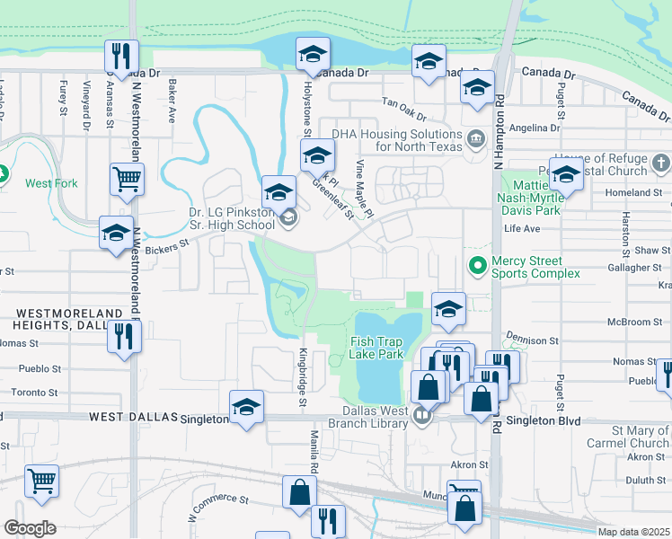 map of restaurants, bars, coffee shops, grocery stores, and more near in Dallas