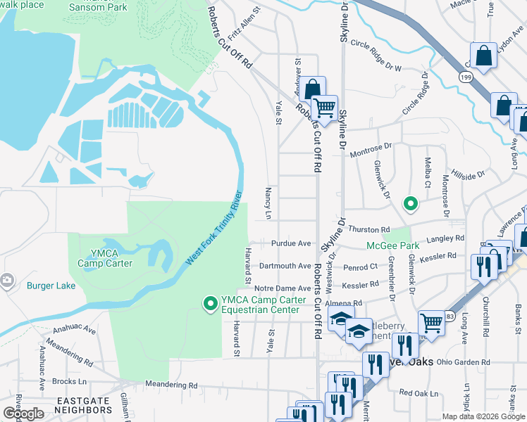 map of restaurants, bars, coffee shops, grocery stores, and more near 1613 Yale Street in River Oaks