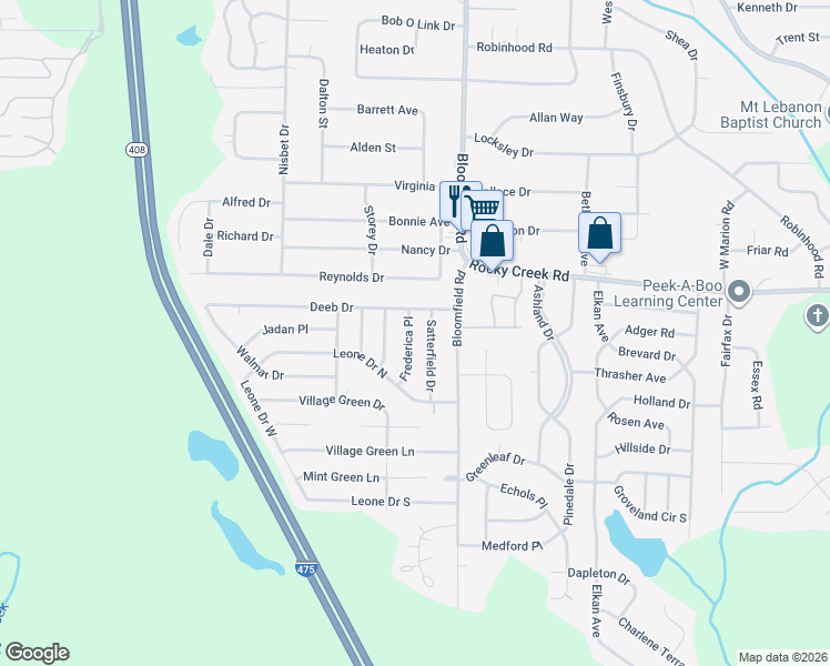 map of restaurants, bars, coffee shops, grocery stores, and more near 2638 Deeb Drive in Macon