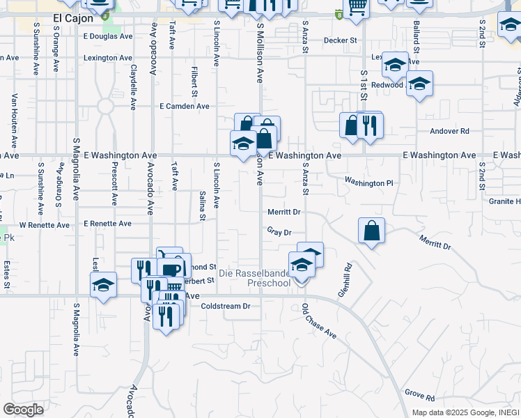 map of restaurants, bars, coffee shops, grocery stores, and more near 851 South Mollison Avenue in El Cajon