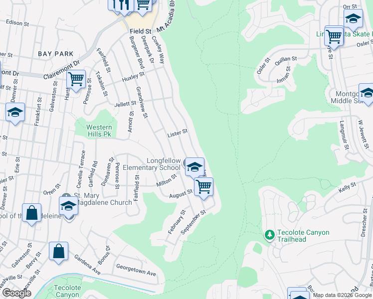 map of restaurants, bars, coffee shops, grocery stores, and more near 2403 Deerpark Drive in San Diego