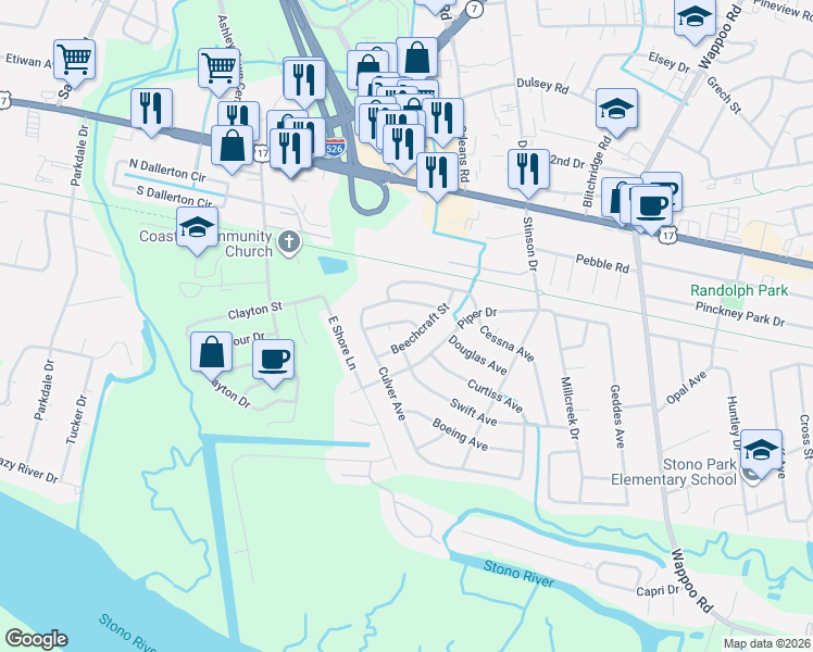 map of restaurants, bars, coffee shops, grocery stores, and more near 386 Culver Avenue in Charleston