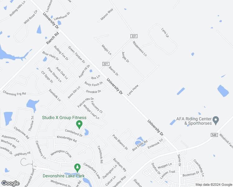 map of restaurants, bars, coffee shops, grocery stores, and more near 15492-15828 University Drive in Forney