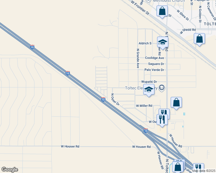 map of restaurants, bars, coffee shops, grocery stores, and more near 4555 West Tonto Road in Eloy