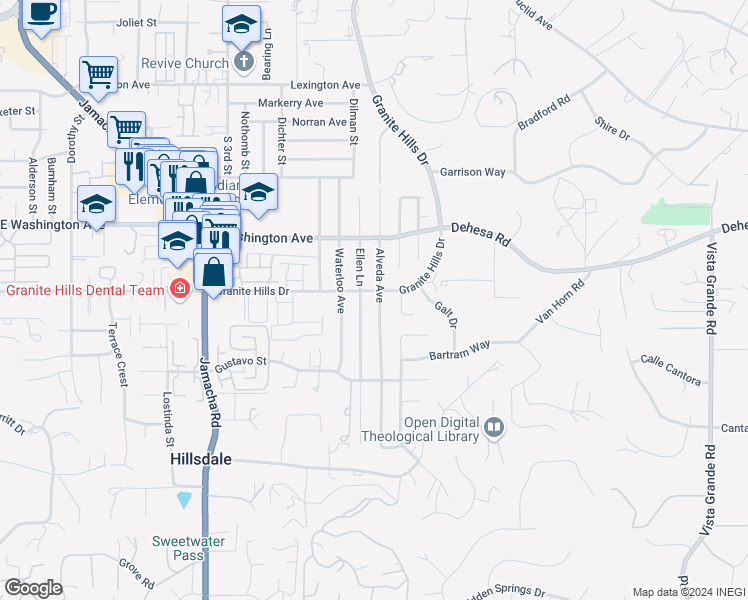 map of restaurants, bars, coffee shops, grocery stores, and more near 812 Alveda Avenue in El Cajon