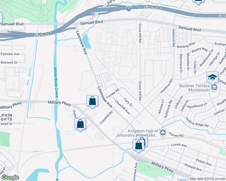map of restaurants, bars, coffee shops, grocery stores, and more near 5520 La Barba Circle in Dallas