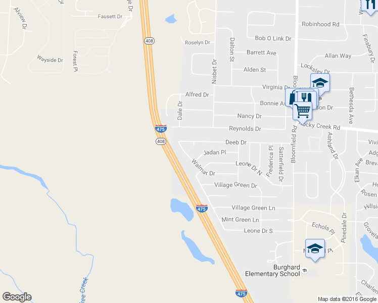 map of restaurants, bars, coffee shops, grocery stores, and more near 2961 Walmar Drive in Macon