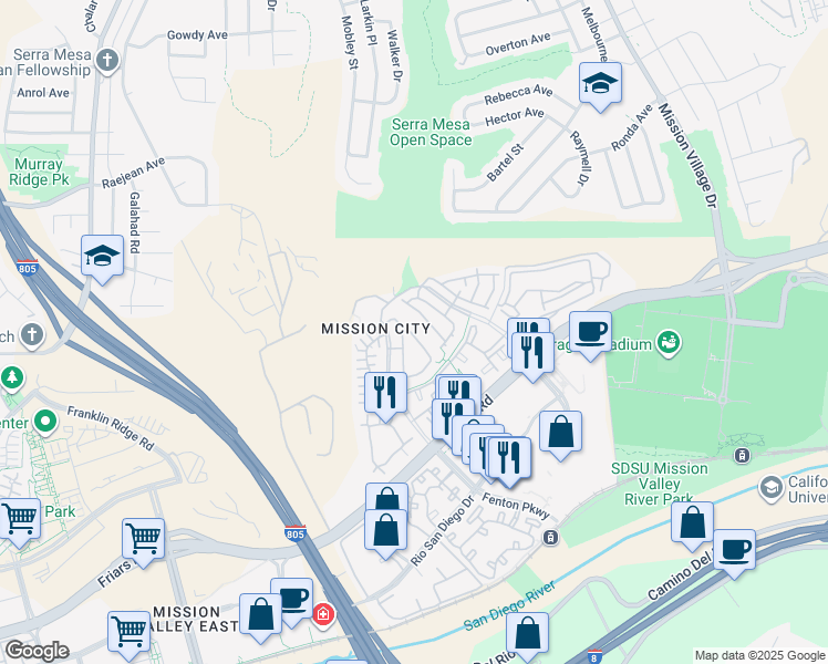 map of restaurants, bars, coffee shops, grocery stores, and more near 2662 Piantino Circle in San Diego