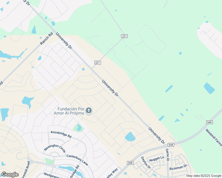 map of restaurants, bars, coffee shops, grocery stores, and more near 15617 University Drive in Forney