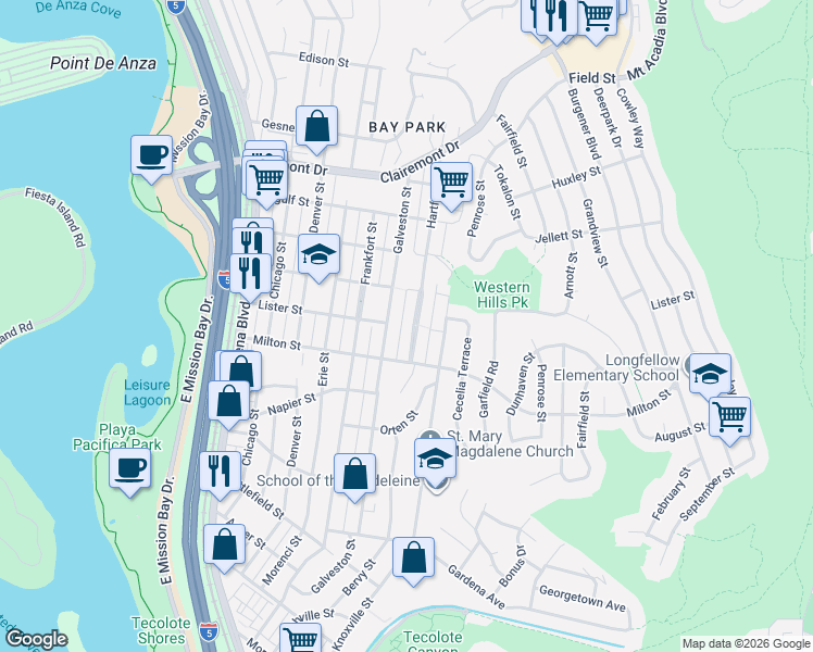 map of restaurants, bars, coffee shops, grocery stores, and more near 2321 Hartford Street in San Diego