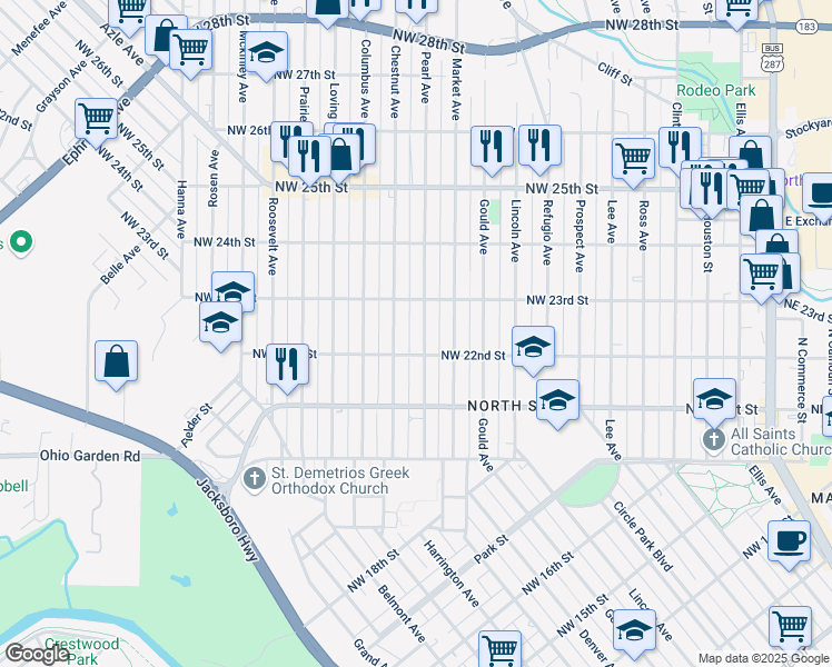 map of restaurants, bars, coffee shops, grocery stores, and more near 2216 Chestnut Avenue in Fort Worth