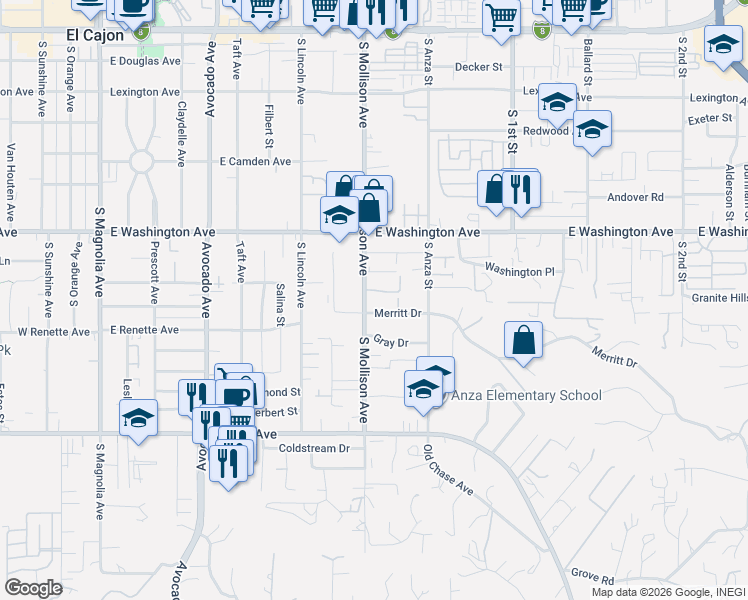 map of restaurants, bars, coffee shops, grocery stores, and more near 851 South Mollison Avenue in El Cajon