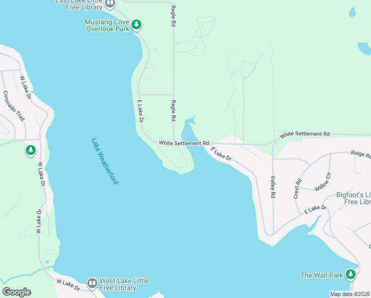 map of restaurants, bars, coffee shops, grocery stores, and more near 1705 East Lake Drive in Weatherford