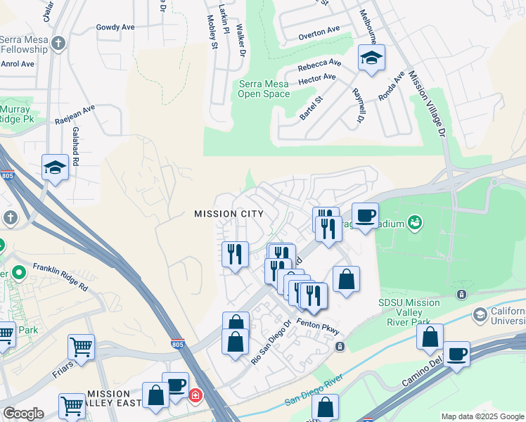 map of restaurants, bars, coffee shops, grocery stores, and more near 2644 Prato Lane in San Diego