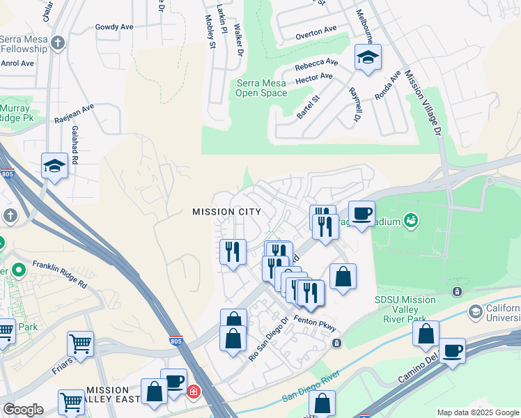 map of restaurants, bars, coffee shops, grocery stores, and more near 2662 Prato Lane in San Diego